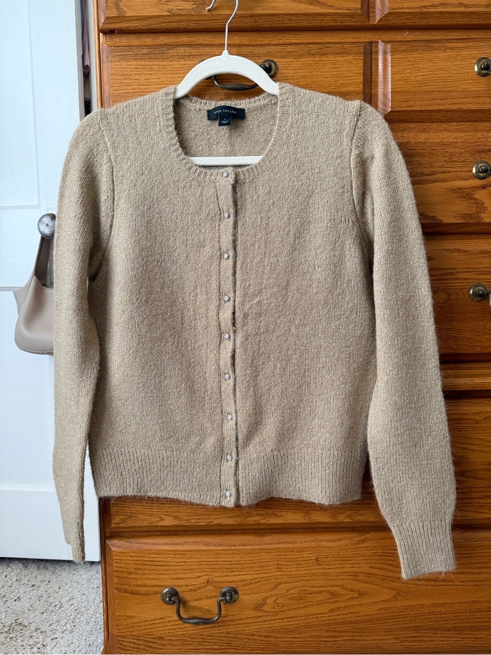 Ann Taylor Ladies  Beige/Gold tone Button Cardigan Sweater